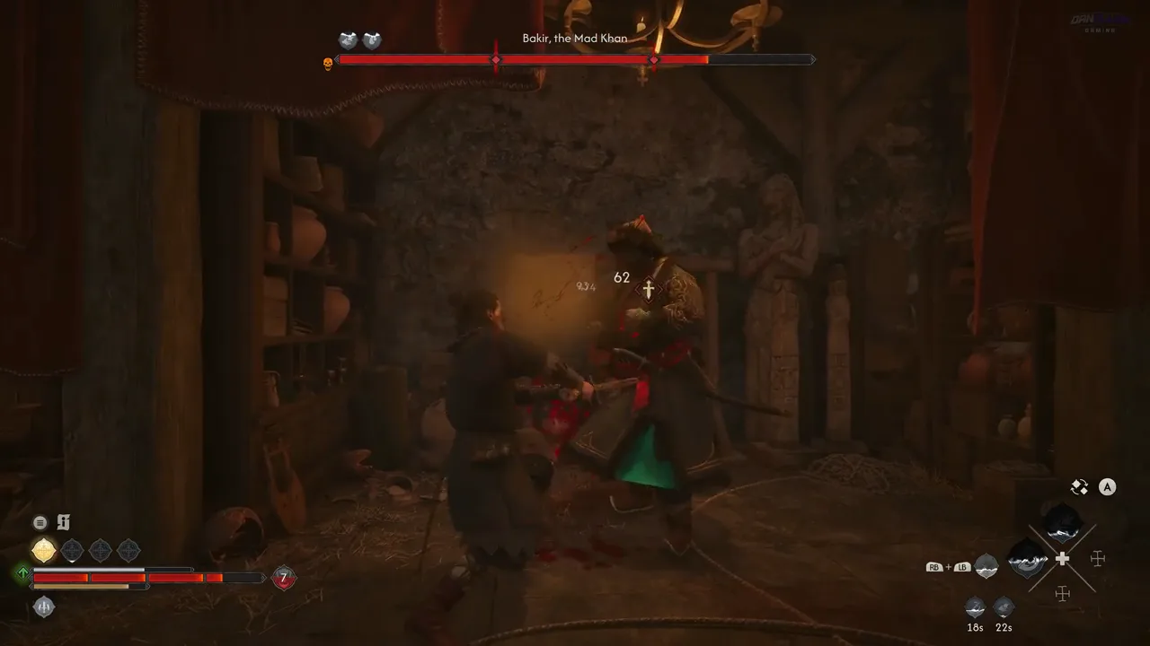 Coen clashing blades with Bakir, the Mad Khan in the subterranean gladiatorial arena