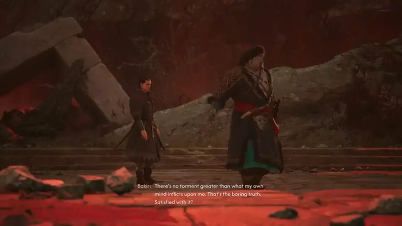 Post-battle psychic communion: Coen and Bakir standing amidst the crimson soul realm