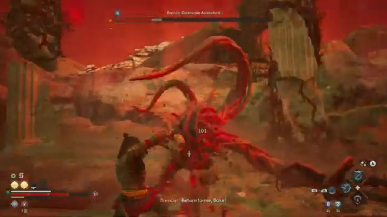 Lord Brencis transformed into the gigantic winged Crimson Fiend in the cathedral nave