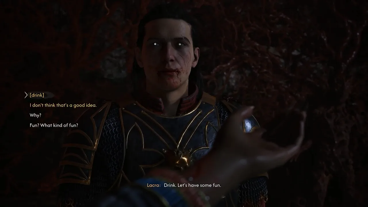 Lacra inviting Coen to share the vampiric communion in the southern crags