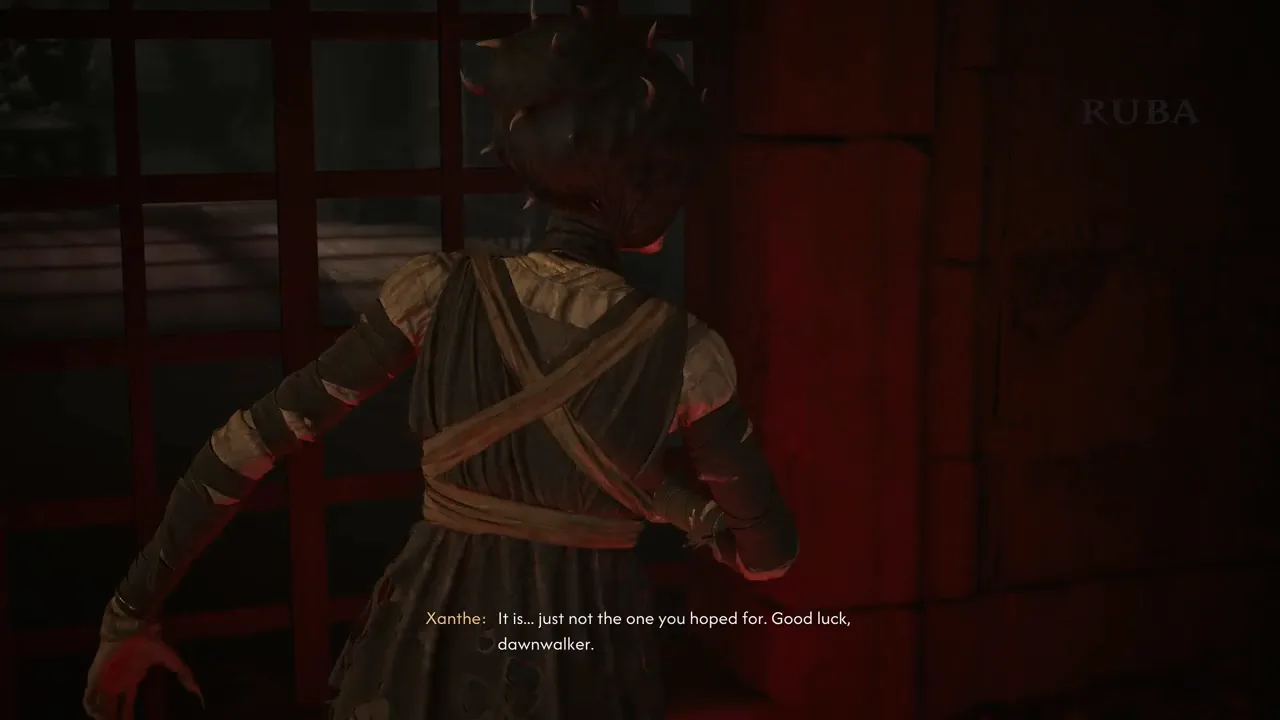 Xanthe parleying with Coen inside Castle Greifberg dungeon corridors